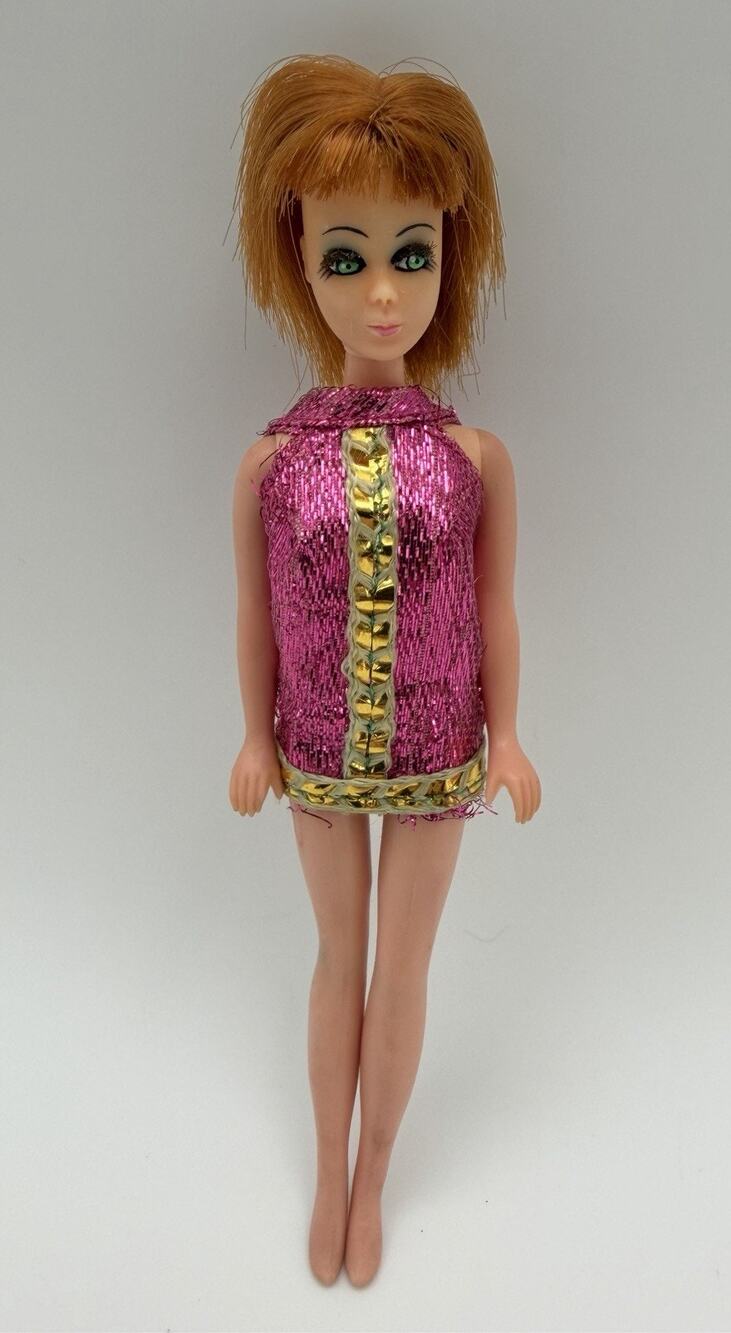 Vtg Topper Toys Dawn Glori Doll Head Mold K11 Red Hair Green Eyes Mini Dress